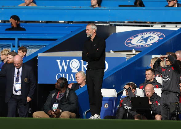 10th October 2026; Stamford Bridge, London, England; Premier League Football, Chelsea versus Bournemouth; AFC Bournemouth manager Marco Rose observing his players from the touchline JohnxPatrickxFletcher