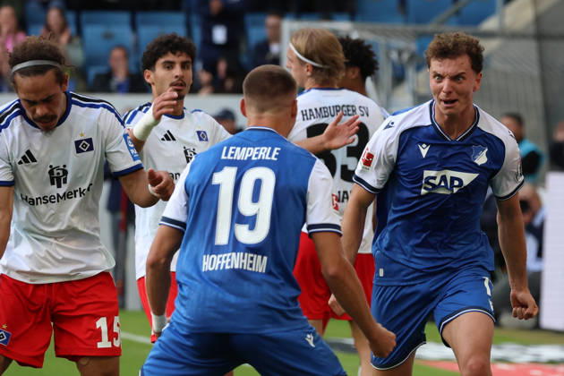 10.10.2026, xrekx, Fussball 1.Bundesliga, TSG 1899 Hoffenheim - Hamburger SV v.l. Torjubel nach dem Tor zum celebrating the goal celebrate 1:1 durch Fisnik Asllani (TSG 1899 Hoffenheim) (DFL DFB REGULATIONS PROHIBIT ANY USE OF PHOTOGRAPHS as IMAGE SEQUENCES and or QUASI-VIDEO) Sinsheim