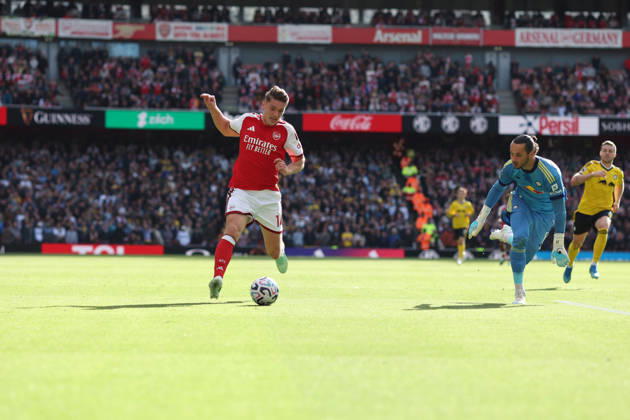 Arsenal v Leeds United 10 October 2026, London - Premier League Football - Arsenal v Leeds United - Viktor Gyokeres of Arsenal pulls away from Leeds United goalkeeper James Trafford - Photo: Charlotte Wilson Offside. London UK Copyright: xCharlottexWilsonx xOffsidexOffside