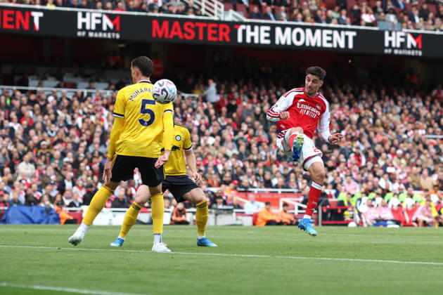 Arsenal v Leeds United 10 October 2026, London - Premier League Football - Arsenal v Leeds United - Kai Havertz of Arsenal heads wide - Photo: Charlotte Wilson Offside. London UK Copyright: xCharlottexWilsonx xOffsidexOffside