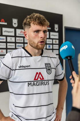 SSV Ulm 1846 Fußball vs. Eintracht Frankfurt II, Fussball, Regionalliga Südwest, 11. Spieltag, Donaustadion Ulm 10.10.26 Stimmen zum Spiel Interview Steffen Meuer (SSV Ulm 1846 Fußball, 18) SSV Ulm 1846 Fußball vs. Eintracht Frankfurt II, Fussball, Regionalliga Südwest, 11. Spieltag, Donaustadion Ulm 10.10.26 Foto: Lucca Fundel Ulm Donaustadion Baden-Württemberg Deutschland
