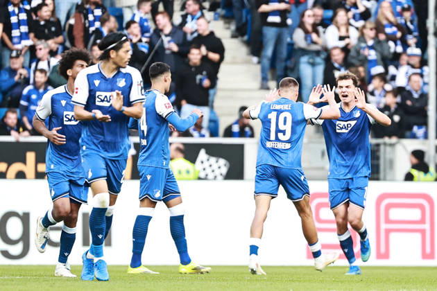 10.10.2026, xtvx, Fussball 1.Bundesliga, TSG 1899 Hoffenheim - Hamburger SV v.l. Goal scored, Tor zum 1:1 Fisnik Asllani (TSG 1899 Hoffenheim) Torjubel, Goal celebration, celebrate the goal, celebrates scoring (DFL DFB REGULATIONS PROHIBIT ANY USE OF PHOTOGRAPHS as IMAGE SEQUENCES and or QUASI-VIDEO) Sinsheim