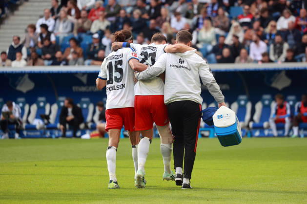 10.10.26 TSG 1899 Hoffenheim - Hamburger SV Deutschland, Sinsheim, 10.10.2026, Fussball, Bundesliga, Saison 2026 2027, TSG 1899 Hoffenheim - Hamburger SV: v.l. Yussuf Poulsen, Nicolai Remberg (beide Hamburger SV).
