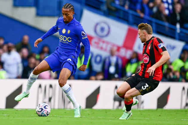 Chelsea v Bournemouth, Premier League Chelsea forward Joao Pedro (9) under pressure from AFC Bournemouth defender Adrien Truffert (3) during the Premier League match between Chelsea and Bournemouth at Stamford Bridge, London, UK on 10 October 2026. London Stamford Bridge Greater London UK Editorial use only DataCo restrictions apply See www.football-dataco.com , Copyright: xDennisxGoodwinx PSI-24979-0026