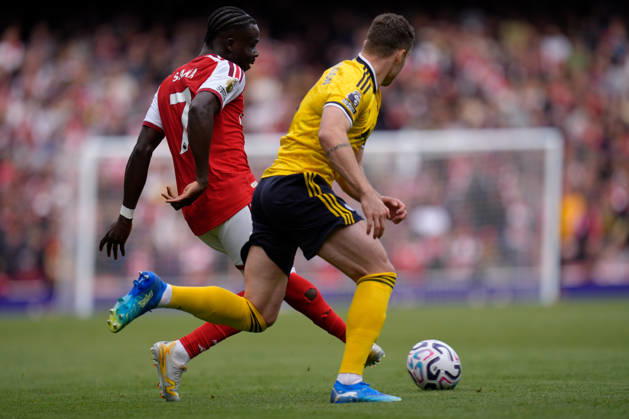 10th October 2026; Emirates Stadium, London, England; Premier League Football, Arsenal versus Leeds United; Bukayo Saka of Arsenal passes the ball TomxMajor