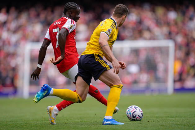 10th October 2026; Emirates Stadium, London, England; Premier League Football, Arsenal versus Leeds United; Bukayo Saka of Arsenal passes the ball TomxMajor