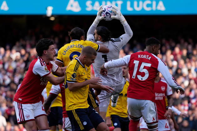 10th October 2026; Emirates Stadium, London, England; Premier League Football, Arsenal versus Leeds United; David Raya of Arsenal claims the ball from a corner TomxMajor