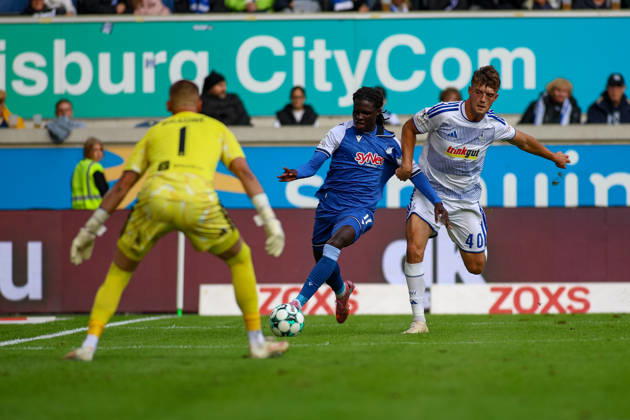 10.10.2026, GER, Fussball, Herren, 3. Liga, Saison 2026 2027, MSV Duisburg - TSG Hoffenheim II Max Besuschkow (MSV) erzielt das Tor zum 0:1 Copyright: xSvenxHanischx