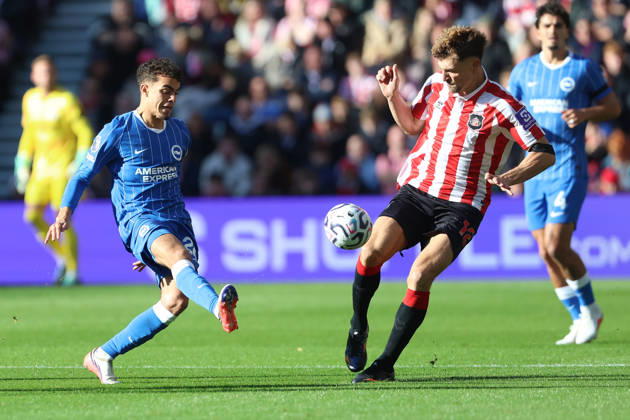 10th October 2026; Stadium of Light, Sunderland, England; Premier League Football, Sunderland versus Brighton and Hove Albion; Yasin Ayari of Brighton and Hove Albion challenges Thomas Meunier of Sunderland DavexLofthouse