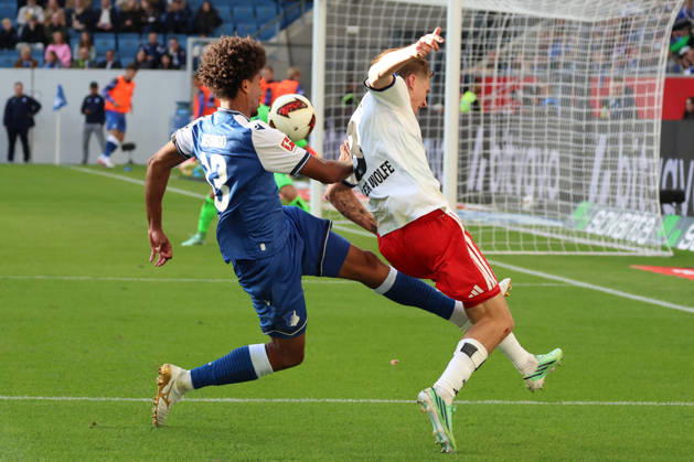 10.10.2026, xrekx, Fussball 1.Bundesliga, TSG 1899 Hoffenheim - Hamburger SV v.l. Bernardo (TSG 1899 Hoffenheim) Gelb-Rote Karte erhalten. David Moller Wolfe (Hamburger SV) Zweikampf, Aktion, action, battle for the ball (DFL DFB REGULATIONS PROHIBIT ANY USE OF PHOTOGRAPHS as IMAGE SEQUENCES and or QUASI-VIDEO) Sinsheim
