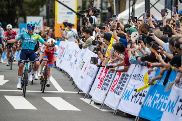 Tour De Kyushu Stage Finishes In Fukuoka s Tenjin For The First Time Matteo Malucelli of XDS Astana Team wins Stage 1 of the Mynavi Tour de Kyushu 2026 at the finish line on Tenjin Bridge in Fukuoka, Japan, on October 10, 2026. The Italian won the 152.0-kilometer Saga-Fukuoka stage in 3 hours 9 minutes 51 seconds, ahead of Luke Mudgway (Li Ning Star) and Alessio Delle Vedove (XDS Astana Team), and took the general and points classification leads. It was the first time the race finished in Tenjin, the commercial heart of Fukuoka, where a parade, stage events and food stalls marked the day. The race, first held in 2023 and part of the UCI Asia Tour (2.1 category), runs October 9-12 through six Kyushu prefectures under the official title We stand with Kumamoto. Mynavi Tour de Kyushu 2026, adopted to support areas affected by the Kumamoto earthquake. Fukuoka Japan Copyright: xRyoxChix originalFilename:zhi-tourdeky261010_nptcv.jpg