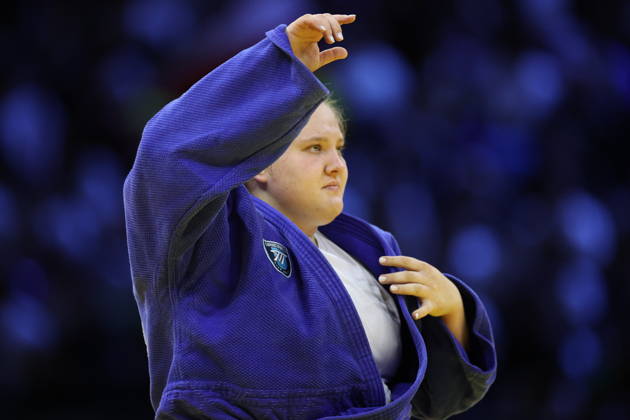AZERBAIJAN, BAKU - OCTOBER 10, 2026: Russia s Maria Ivanova appears in her heavyweight bout during the 2026 World Judo Championships at the National Gymnastics Arena. Mikhail Sinitsyn TASS  99045928