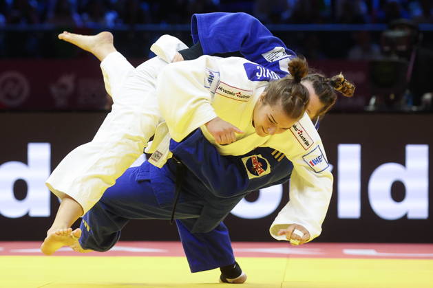 AZERBAIJAN, BAKU - OCTOBER 10, 2026: Croatia s Helena Vukovic (L) and Israel s Raz Hershko fight in their heavyweight bout during the 2026 World Judo Championships at the National Gymnastics Arena. Mikhail Sinitsyn TASS 99046228