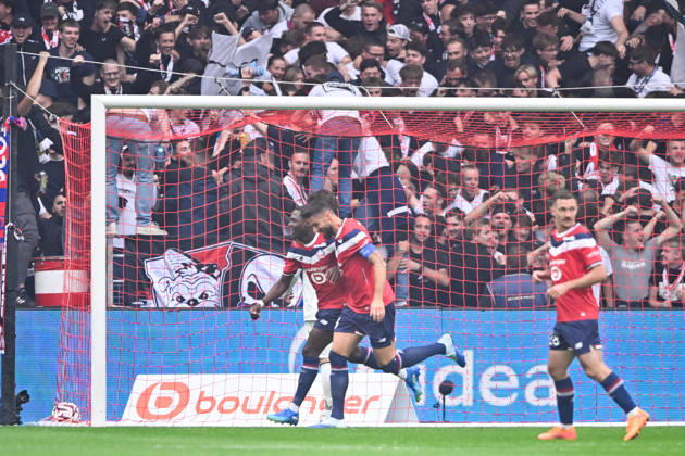 LOSC Lille v Le Havre Athletic Club - Ligue 1 McDonald s 2026 2027 Gaetan PERRIN of Lille, Olivier GIROUD of Lille and Dilane BAKWA of Lille celebrate after scores during Ligue 1 McDonald s match between Lille and Le Havre at Stade Pierre-Mauroy on October 10, 2026 in Lille, France. Lille France  Copyright: xKevinxClementx 776573340