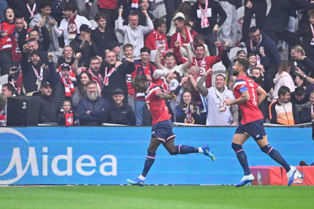 LOSC Lille v Le Havre Athletic Club - Ligue 1 McDonald s 2026 2027 Olivier GIROUD of Lille and Dilane BAKWA of Lille celebrate after scores during Ligue 1 McDonald s match between Lille and Le Havre at Stade Pierre-Mauroy on October 10, 2026 in Lille, France. Lille France  Copyright: xKevinxClementx 776573340