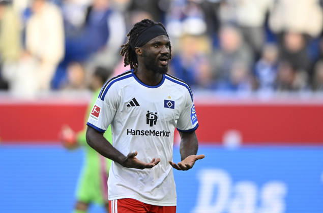 nach Spielende: Schlussjubel, Freude, Glueck, Jubel Terem Moffi Hamburger SV HSV (09) TSG 1899 Hoffenheim vs Hamburger SV HSV 10.10.2026 DFL REGULATIONS PROHIBIT ANY USE OF PHOTOGRAPHS AS IMAGE SEQUENCES AND OR QUASI-VIDEO TSG 1899 Hoffenheim vs Hamburger SV HSV