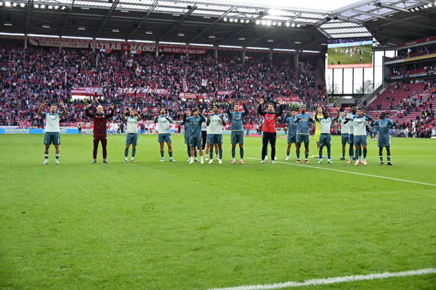 10.10.2026, xsltx, Fussball 1.Bundesliga, FSV Mainz 05 - Bayer 04 Leverkusen v.l. Jubel, Freude über den Sieg (DFL DFB REGULATIONS PROHIBIT ANY USE OF PHOTOGRAPHS as IMAGE SEQUENCES and or QUASI-VIDEO) Mainz