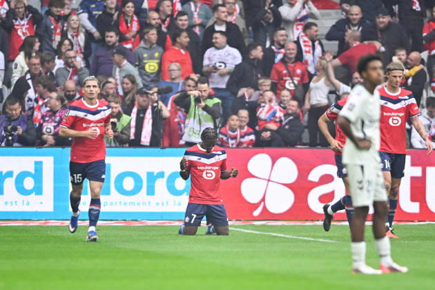 LOSC Lille v Le Havre Athletic Club - Ligue 1 McDonald s 2026 2027 Dilane BAKWA of Lille celebrate after scores during Ligue 1 McDonald s match between Lille and Le Havre at Stade Pierre-Mauroy on October 10, 2026 in Lille, France. Lille France  Copyright: xKevinxClementx 776573340