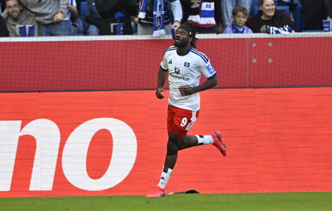 TOR zum 2:2 Terem Moffi Hamburger SV HSV (09) Torjubel TSG 1899 Hoffenheim vs Hamburger SV HSV 10.10.2026 DFL REGULATIONS PROHIBIT ANY USE OF PHOTOGRAPHS AS IMAGE SEQUENCES AND OR QUASI-VIDEO TSG 1899 Hoffenheim vs Hamburger SV HSV
