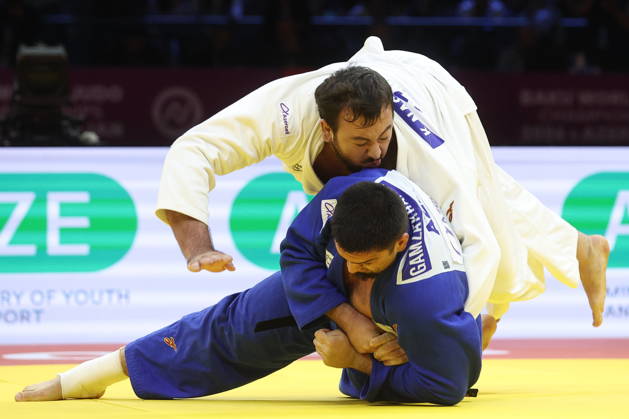 AZERBAIJAN, BAKU - OCTOBER 10, 2026: Azerbaijan s Kanan Nasibov (back) and Dzhamal Gamzatkhanov fight in their heavyweight bout during the 2026 World Judo Championships at the National Gymnastics Arena 2026 World Judo Championships In Baku  - ZUMAt113 20261010_zaa_t113_418 Copyright: xMikhailxSinitsynx