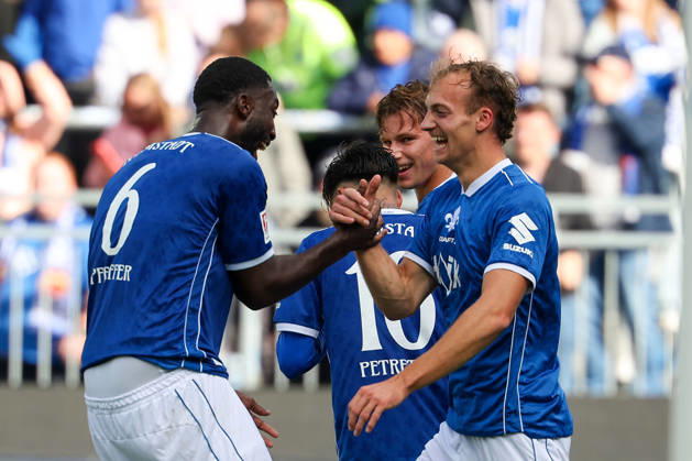 2026.10.10 Fussball 2.Bundesliga SV Darmstadt 98 - Energie Cottbus v.l.,Patric Pfeiffer (SV Darmstadt 98) and Yannik Luehrs (SV Darmstadt 98) seen celebrating after scoring goal to 3:1 Copyright: HMBxMedia JoaquimxFerreira