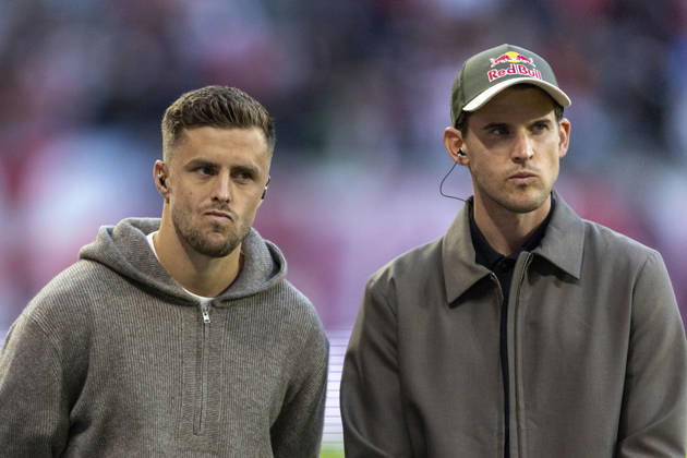 GER, Leipzig, Fussball, Bundesliga, 5. Spieltag, RB Leipzig vs. Eintracht Frankfurt im Bild v.l.: Christoph Baumgartner (RB Leipzig 14), Dominic Thiem ( Tennis, Red Bull Athlet ) Interview Sky 10.10.2026, Red-Bull Arena Leipzig DFL DFB REGULATIONS PROHIBIT ANY USE OF PHOTOGRAPHS AS IMAGE SEQUENCES AND OR QUASI-VIDEO, Leipzig Red-Bull Arena Sachsen Germany Copyright: xPaulxFritzx
