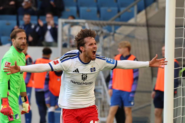 10.10.2026, xrekx, Fussball 1.Bundesliga, TSG 1899 Hoffenheim - Hamburger SV v.l. Torjubel nach dem Tor zum celebrating the goal celebrate 2:2 durch Otto Stange (Hamburger SV) Treffer zählt nicht (DFL DFB REGULATIONS PROHIBIT ANY USE OF PHOTOGRAPHS as IMAGE SEQUENCES and or QUASI-VIDEO) Sinsheim