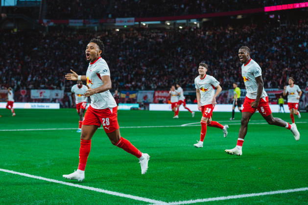 Christopher Nkunku (RB Leipzig, 28) goal celebration RB Leipzig vs Eintracht Frankfurt, Bundesliga, Germany, Football, 26 27, GER, Leipzig, Red Bull Arena Stadium DFL regulations prohibit any use of photographs as image sequences and or quasi-video.DFL regulations prohibit any use of photographs as image sequences and or quasi-video. Leipzig Red Bull Arena, Leipzig Sachsen GER Copyright: xBillmanxDubex