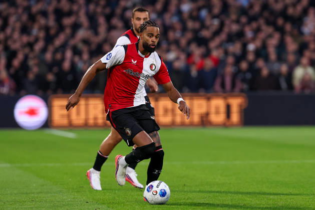 2026-10-10 Feyenoord v AZ Alkmaar - Dutch Eredivisie ROTTERDAM, NETHERLANDS - OCTOBER 10: Jeremiah St. Juste of Feyenoord runs with the ball during the Dutch Eredivisie match between Feyenoord and AZ Alkmaar at Stadion Feijenoord on October 10, 2026 in Rotterdam, Netherlands. Rotterdam Stadion Feijenoord Netherlands Content not available for redistribution in The Netherlands directly or indirectly through any third parties. Copyright: xHansxvanxderxValkx