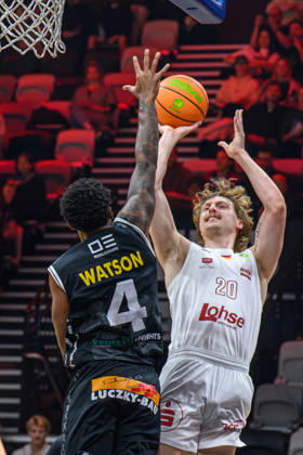 10.10.2026 - Basketball - Saison 2026 2027 - 2. Bundesliga Pro-A - 4. Spieltag: Nürnberg Falcons Basketball Club NBC - Kreisbau Kirchheim Knights - AlSch - xalxscx - Desmond Watson (4, Kreisbau Kirchheim Knights ) Nicholas Nic Welp (20, Nürnberg Falcons BC NBC )