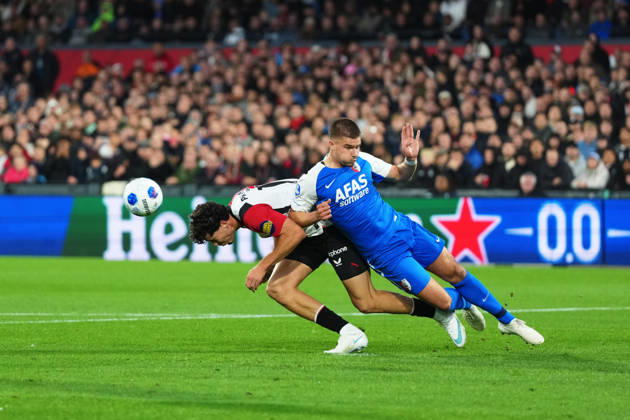 Eredivisie: Feyenoord Rotterdam v AZ Alkmaar Rotterdam - Javier Lopez Carballo, Wouter Goes of AZ Alkmaar during the eight competition round of the 2026 2027 Eredivisie season. The match is set between Feyenoord Rotterdam and AZ Alkmaar at Stadion Feijenoord on 10 October 2026 in Rotterdam, Netherlands. Copyright: xYannickxVerhoevenx