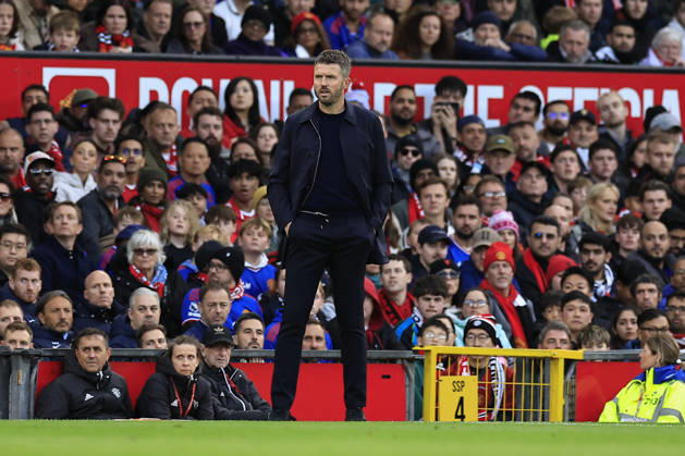 Manchester United, ManU v Tottenham Hotspur, Premier League Michael Carrick the Manchester United head coach on the sidelines during the Premier League match between Manchester United and Tottenham Hotspur at Old Trafford, Manchester, UK on 10 October 2026. Manchester Old Trafford Greater Manchester UK Editorial use only DataCo restrictions apply See www.football-dataco.com , Copyright: xConorxMolloyx PSI-24986-0043