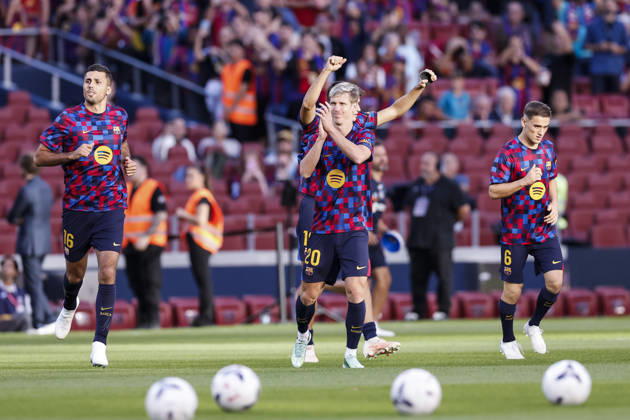 October 10, 2026, Barcelona, Barcelona, Spain: Rodri, Dani Olmo and Gavi of FC Barcelona, Barca warm up during the Spanish league, LaLiga EA Sports, football match played between FC Barcelona and Getafe CF at Spotify Camp Nou stadium on October 10, 2026 in Barcelona, Spain. Barcelona Spain - ZUMAa181 20261010_zaa_a181_068 Copyright: xJavierxBorregox