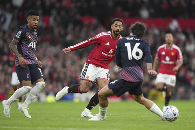 Manchester United, ManU v Tottenham Hotspur, Premier League Matheus Cunha of Manchester United runs at the Spurs defence during the Manchester United v Tottenham Hotspur Premier League match at Old Trafford, Manchester, England on 10 October 2026 Credit: Steve Flynn Every Second Media Editorial use only. All images are copyright Every Second Media Limited. No images may be reproduced without prior permission. All rights reserved. Premier League and Football League images are subject to licensing agreements with Football DataCo Limited. see https: www.football-dataco.com Copyright: xIMAGO EveryxSecondxMediax ESM-2210-0056 StevexFlynnx xEveryxSecondxMediax