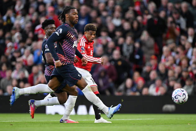 MANCHESTER, ENGLAND, OCT 10: Amad Diallo of Manchester United, ManU takes a shot at goal during the Premier League match between Manchester United and Tottenham Hotspur at Old Trafford in Manchester, England (Will Palmer Sports Press Photo) Copyright: xWillxPalmer SportsxPressxPhotox Sportspressphoto_SPR251399
