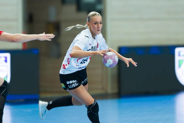 Julia Niewiadomska (Zwickau, 44), SV Union Halle-Neustadt vs. BSV Sachsen Zwickau, Handball Bundesliga Frauen, 1. Bundesliga 5. Spieltag Saison 2026 27, 10.10.2026 Halle SWH Arena Sachsen-Anhalt Deutschland