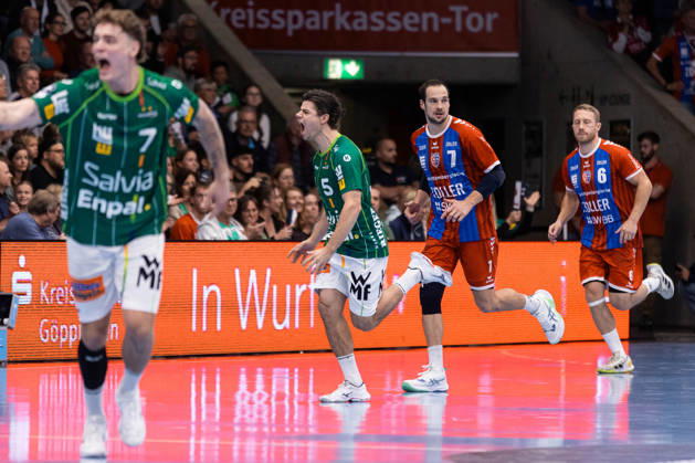 Rutger TEN VELDE (FRISCH AUF! Goeppingen, 05) Jubel, Freude, Leidenschaft, Erfolg, Emotion, Begeisterung, positive Emotionen GER, FRISCH AUF! Goeppingen vs. SG BBM Bietigheim, Handball, Bundesliga, OPEL HBL, 8. Spieltag, Spielzeit 2026 2027, 10.10.2026, GER, FRISCH AUF! Goeppingen vs. SG BBM Bietigheim, Handball, Bundesliga, OPEL HBL, 8. Spieltag, Spielzeit 2026 2027, 10.10.2026, Goeppingen Copyright: xEibnerxPressefoto OliverxSchmidtx EP_OST