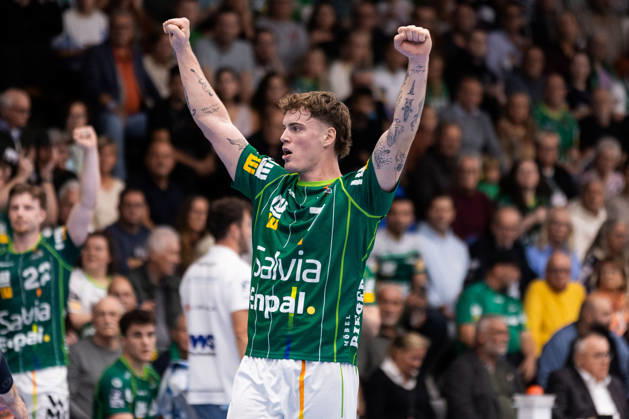 Victor KLOEVE (FRISCH AUF! Goeppingen, 07) Jubel, Freude, Leidenschaft, Erfolg, Emotion, Begeisterung, positive Emotionen GER, FRISCH AUF! Goeppingen vs. SG BBM Bietigheim, Handball, Bundesliga, OPEL HBL, 8. Spieltag, Spielzeit 2026 2027, 10.10.2026, GER, FRISCH AUF! Goeppingen vs. SG BBM Bietigheim, Handball, Bundesliga, OPEL HBL, 8. Spieltag, Spielzeit 2026 2027, 10.10.2026, Goeppingen Copyright: xEibnerxPressefoto OliverxSchmidtx EP_OST