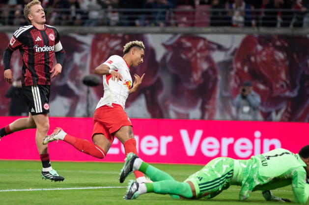 1. Fußball Bundesliga: RB Leipzig - Eintracht Frankfurt; 10.10.2026 Torschütze Antonio Nusa (7, RB Leipzig) dreht nach seinem Treffer jubelnd ab. LEIPZIG, DEUTSCHLAND - OCTOBER 10: Bundesliga-Spiel RB Leipzig - Eintracht Frankfurt in der Red Bull Arena am 5. Spieltag der 1. Bundesliga am October 10, 2026 in Leipzig, Deutschland. DFL REGULATIONS PROHIBIT ANY USE OF PHOTOGRAPHS AS IMAGE SEQUENCES AND OR QUASI-VIDEO. Copyright: xBEAUTIFULxSPORTS JanxKaeferx
