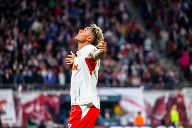 Antonio Nusa (RB Leipzig, 07) Jubel, Torjubel, jubelt ueber Tor zum 5:0, sieht zum Himmel, GER, RB Leipzig vs. Eintracht Frankfurt, Fussball, 1. Bundesliga Herren, 5. Spieltag, Spielzeit 2026 2027, 10.10.2026 DFL regulations prohibit any use of photographs as image sequences and or quasi-video. GER, RB Leipzig vs. Eintracht Frankfurt, Fussball, 1. Bundesliga Herren, 5. Spieltag, Spielzeit 2026 2027, 10.10.2026 Leipzig Copyright: xEibner-Pressefoto LauraxRoemerx EP_LRR