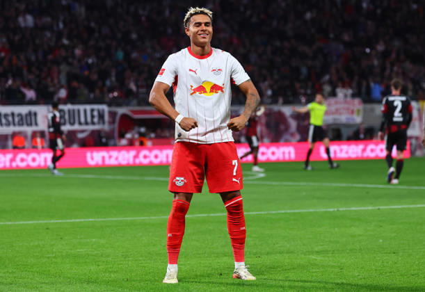 RB Leipzig - Frankfurt Bundesliga Leipzig, 10.10.2026, Red Bull Arena, Fussball, Bundesliga, Spieltag 5 , RB Leipzig vs. SG Eintracht Frankfurt , Tor für Leipzig zum5:0. Im Bild: Torschütze Antonio Nusa (7, RB Leipzig), Torjubel. ,