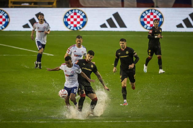 SuperSport HNL, round 09: HNK Hajduk Split v GNK Dinamo Zagreb Dalisson de Almeida of HNK Hajduk Split and Niko Galesic of GNK Dinamo Zagreb during the SuperSport HNL 2026. 2027. round 09 match between HNK Hajduk Split and GNK Dinamo Zagreb at Poljud Stadium in Split, Croatia on October 10, 2026.  ZvonimirxBarisin PIXSELL