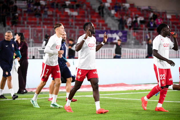 AS Monaco v Toulouse FC - Ligue 1 McDonald s 2026 2027 Mohammed SALISU of Monaco, Jordan TEZE of Monaco and Mathys DETOURBET of Monaco during Ligue 1 McDonald s match between Monaco and Toulouse at Stade Louis II on October 10, 2026 in Monaco, Monaco. Monaco Monaco Copyright: xIconxSportx 776573324