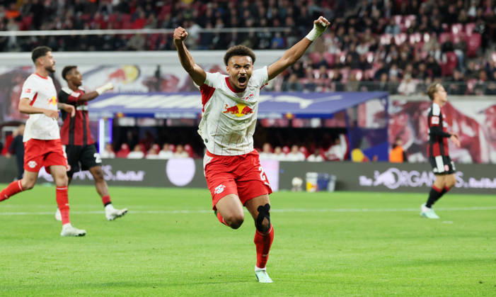 RB Leipzig - Frankfurt Bundesliga Leipzig, 10.10.2026, Red Bull Arena, Fußball, 1.Bundesliga, 5.Spieltag , RB Leipzig vs. SG Eintracht Frankfurt , Im Bild: Tor für RB Leipzig. Tidiam Gomis (27, RB Leipzig) trifft zum 6:0 und jubelt. , Nur zur redaktionellen Nutzung. Only editorial use. , DFL DFB regulations prohibit any use of photographs as image sequences and or quasi-video. ,