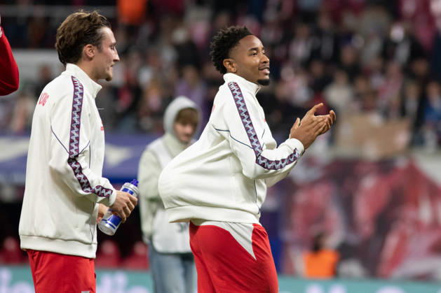 1. Fußball Bundesliga: RB Leipzig - Eintracht Frankfurt; 10.10.2026 Christopher Nkunku (28, RB Leipzig) hat sich den Ball geschnappt. LEIPZIG, DEUTSCHLAND - OCTOBER 10: Bundesliga-Spiel RB Leipzig - Eintracht Frankfurt in der Red Bull Arena am 5. Spieltag der 1. Bundesliga am October 10, 2026 in Leipzig, Deutschland. DFL REGULATIONS PROHIBIT ANY USE OF PHOTOGRAPHS AS IMAGE SEQUENCES AND OR QUASI-VIDEO. Copyright: xBEAUTIFULxSPORTS JanxKaeferx