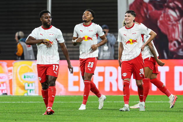 Torjubel - Torschütze Christopher Nkunku (RB Leipzig,28) trifft zum 4-0 - 1. Fussball Bundesliga Saison 2026-2027 Punktspiel RB Leipzig vs.Eintracht Frankfurt in der Red Bull Arena in Leipzig - Aktion,Fussball,Deutschland,Mann,Männer,10.10.2026