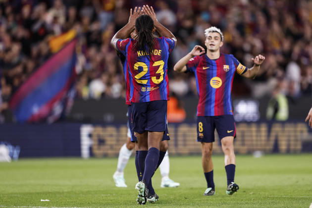 October 10, 2026, Barcelona, Barcelona, Spain: Jules Kounde of FC Barcelona, Barca celebrates a goal during the Spanish league, LaLiga EA Sports, football match played between FC Barcelona and Getafe CF at Spotify Camp Nou stadium on October 10, 2026 in Barcelona, Spain. Barcelona Spain - ZUMAa181 20261010_zaa_a181_108 Copyright: xJavierxBorregox