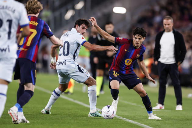 October 10, 2026, Barcelona, Barcelona, Spain: Xavi Espart of FC Barcelona, Barca and Ivan Azon of Getafe CF in action during the Spanish league, LaLiga EA Sports, football match played between FC Barcelona and Getafe CF at Spotify Camp Nou stadium on October 10, 2026 in Barcelona, Spain. Barcelona Spain - ZUMAa181 20261010_zaa_a181_110 Copyright: xJavierxBorregox