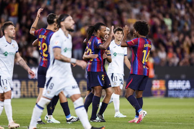 October 10, 2026, Barcelona, Barcelona, Spain: Jules Kounde of FC Barcelona, Barca celebrates a goal with teammates during the Spanish league, LaLiga EA Sports, football match played between FC Barcelona and Getafe CF at Spotify Camp Nou stadium on October 10, 2026 in Barcelona, Spain. FC Barcelona V Getafe CF - LaLiga EA Sports - ZUMAa181 20261010_zaa_a181_113 Copyright: xJavierxBorregox