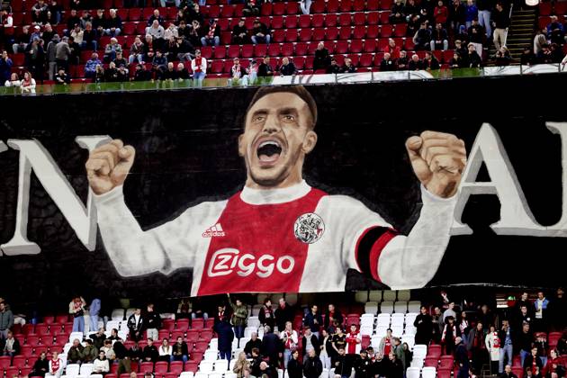 AMSTERDAM , 10-10-2026 , JohanCruyff Arena , season 2026 2027 , Dutch Eredivisie football , Match between Ajax and NEC Nijmegen , picture shows large banner for Dusan Tadic Ajax - NEC  x208123183x Copyright: